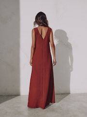 Rust Textured Jersey V-Neck Dress - Image 3 of 5