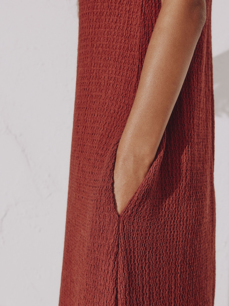 Rust Textured Jersey V-Neck Dress - Image 5 of 5 Rust Textured Jersey V-Neck Dress - Image 5 of 5