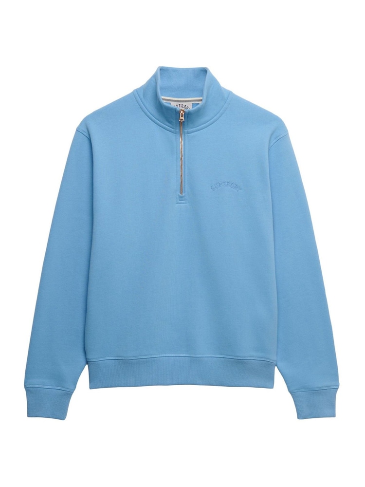 Superdry Blue Essential Logo Embroidered Half Zip Jumper - Image 6 of 6