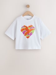 White Pastel Boxy Sequin Heart T-Shirt (3-16yrs) - Image 1 of 3