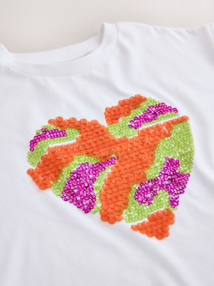 White Pastel Boxy Sequin Heart T-Shirt (3-16yrs) - Image 3 of 3 White Pastel Boxy Sequin Heart T-Shirt (3-16yrs) - Image 3 of 3