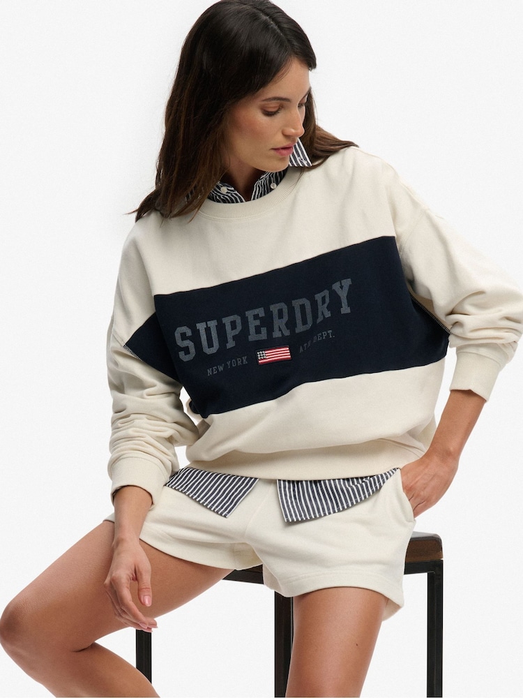 Superdry White Athletic Essentials Flag Embroidered Sweatshirt - Image 1 of 6