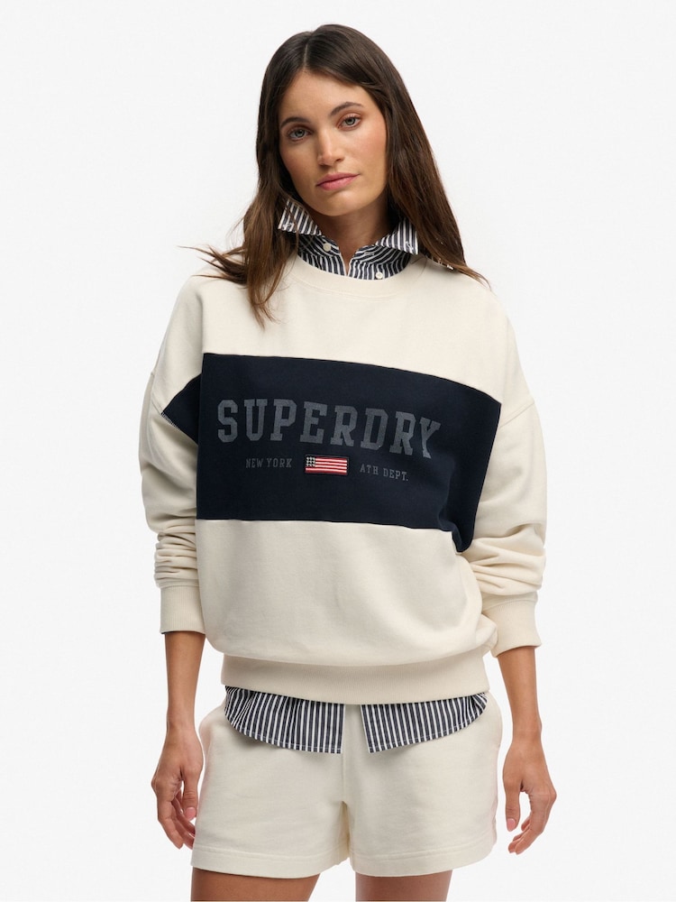Superdry White Athletic Essentials Flag Embroidered Sweatshirt - Image 2 of 6