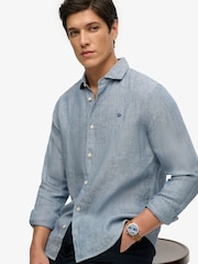 Superdry Blue Riviera Long Sleeve Linen Shirt - Image 1 of 6