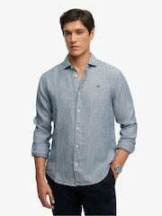 Superdry Blue Riviera Long Sleeve Linen Shirt - Image 2 of 6
