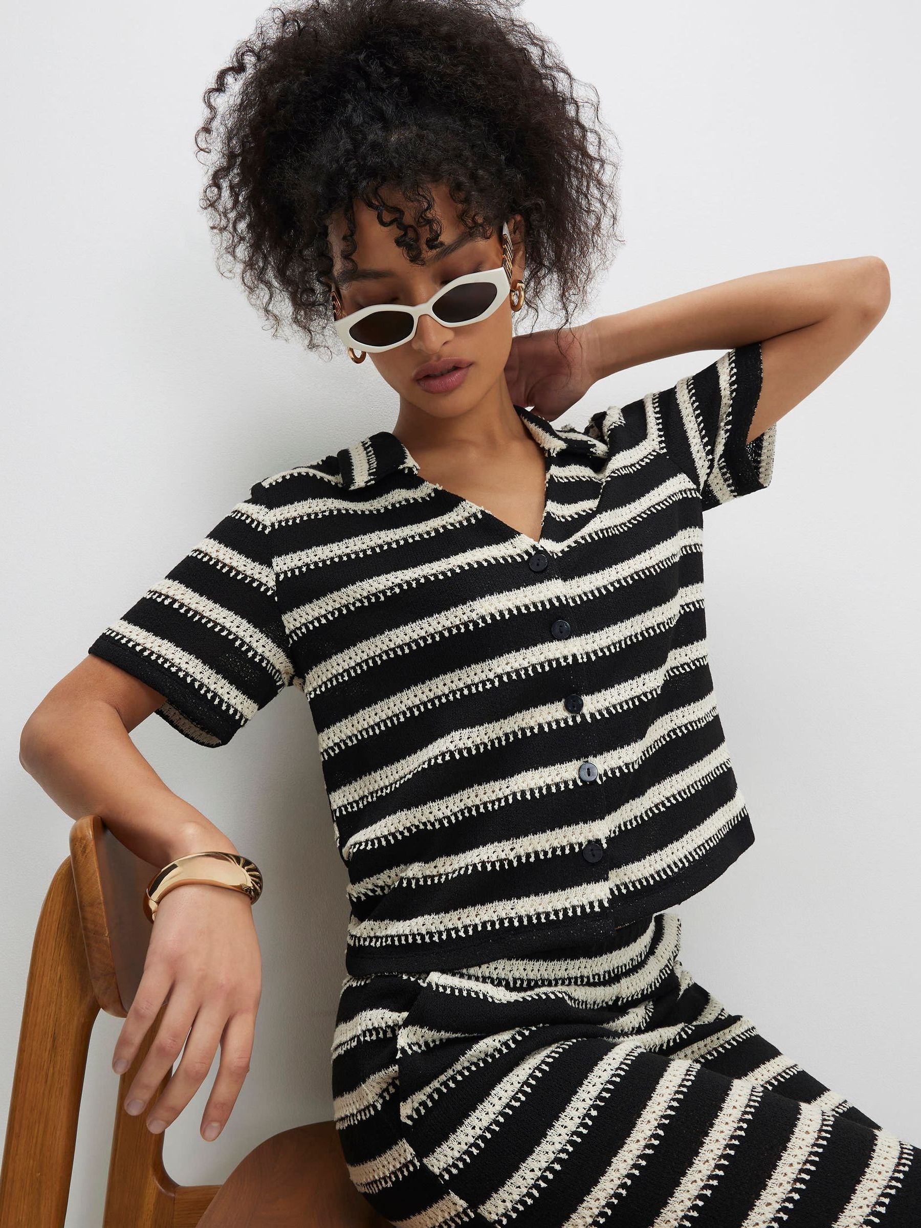 Buy River Island Black Stripe Texture Cropped Shirt from the Next