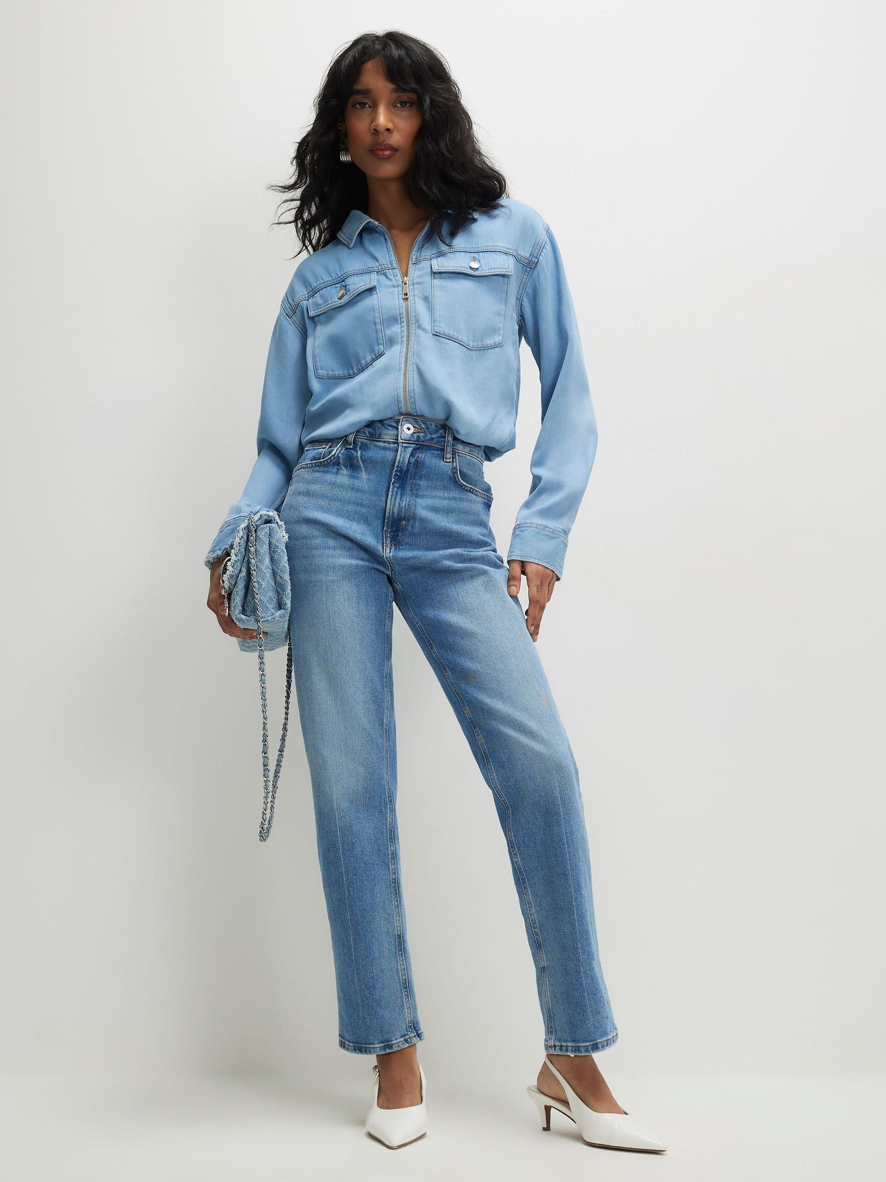 Buy River Island Blue Denim Zip Through Bomber Jacket from Next USA