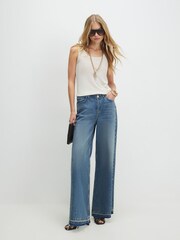 River Island Cream Racer Neck Contains Linen Top  Vest - Image 2 of 4
