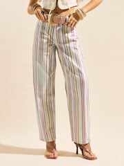 River Island Purple Mid Rise Stripe Barrel Leg Jeans - Image 2 of 4