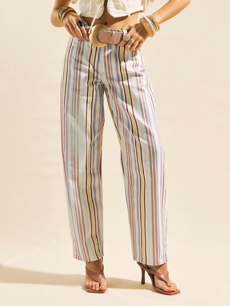 River Island Purple Mid Rise Stripe Barrel Leg Jeans - Image 2 of 4