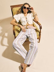 River Island Purple Mid Rise Stripe Barrel Leg Jeans - Image 3 of 4