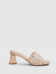 River Island Gold Embellished Mesh Mule Heeled Sandals - Image 2 of 6
