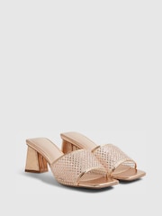 River Island Gold Embellished Mesh Mule Heeled Sandals - Image 3 of 6