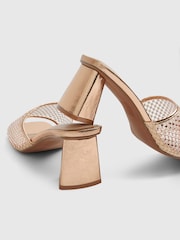 River Island Gold Embellished Mesh Mule Heeled Sandals - Image 5 of 6