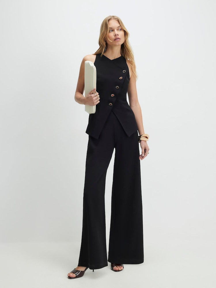 River Island Black Collarless Asymmetric Waistcoat Jumpsuit - Image 1 of 4