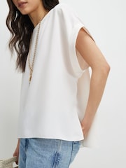 River Island Cream Short Sleeve Satin Turn Back Cuff T-Shirt - Image 4 of 4
