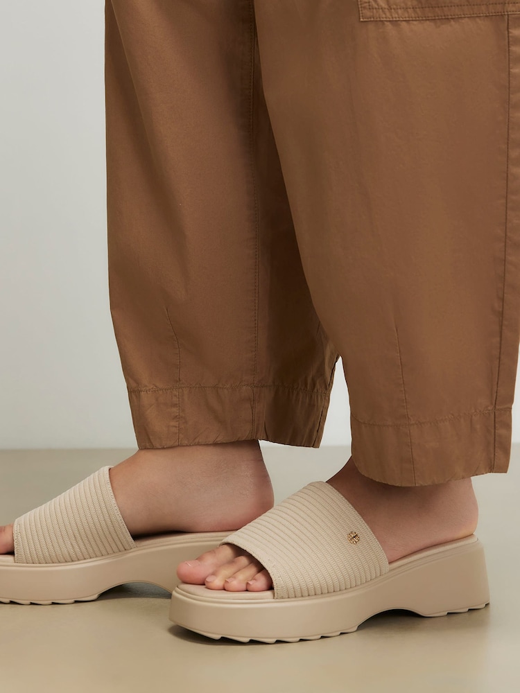 River Island Cream Wide Fit Knitted Flatform Mule Sandals - Image 1 of 6 River Island Cream Wide Fit Knitted Flatform Mule Sandals - Image 1 of 6