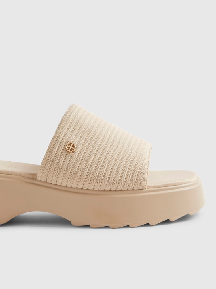 River Island Cream Wide Fit Knitted Flatform Mule Sandals - Image 6 of 6 River Island Cream Wide Fit Knitted Flatform Mule Sandals - Image 6 of 6