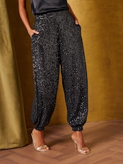Love & Roses Black Sequin Balloon Trousers - Image 1 of 5