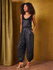 Love & Roses Black Sequin Balloon Trousers - Image 4 of 5