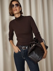 Chocolate Brown Roll Neck Long Sleeve Top - Image 1 of 5
