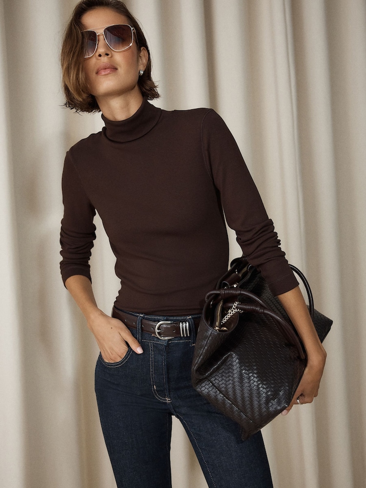 Chocolate Brown Roll Neck Long Sleeve Top - Image 1 of 5 Chocolate Brown Roll Neck Long Sleeve Top - Image 1 of 5