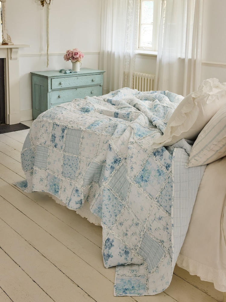 Shabby Chic by Rachel Ashwell® Blue Floral Print Ruffled Patchwork Bedspread - Image 1 of 4