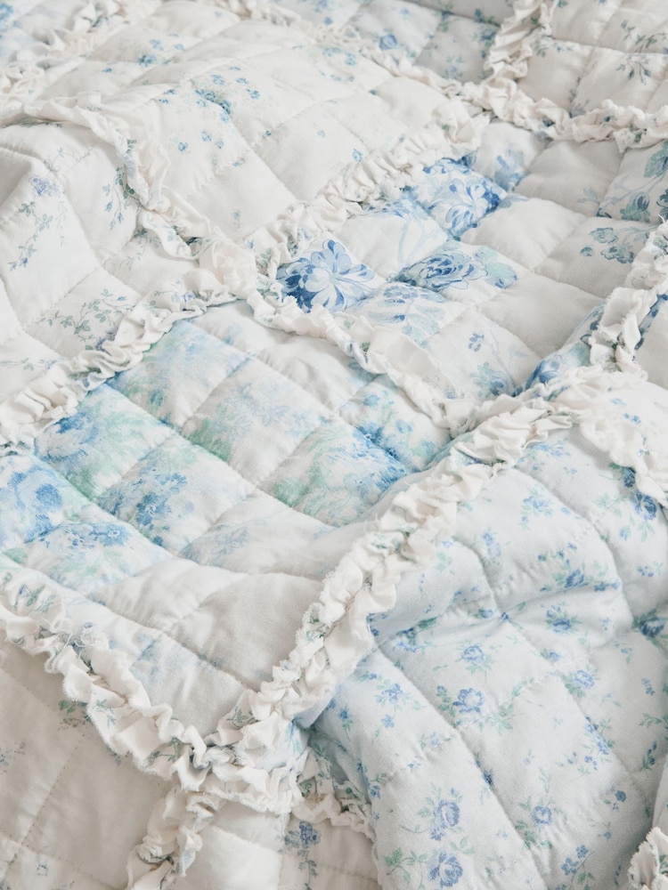 Shabby Chic by Rachel Ashwell® Blue Floral Print Ruffled Patchwork Bedspread - Image 4 of 4