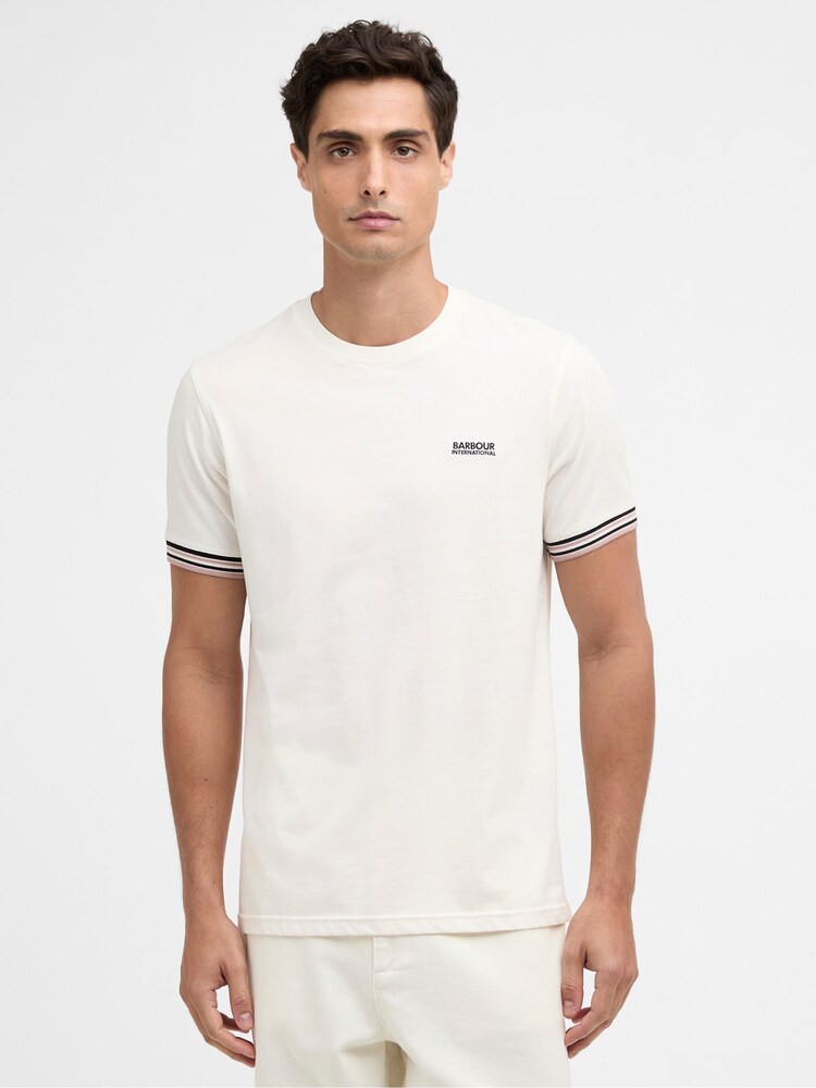 Barbour® International White Burnwood Tipped Cuff T-Shirt - Image 1 of 6