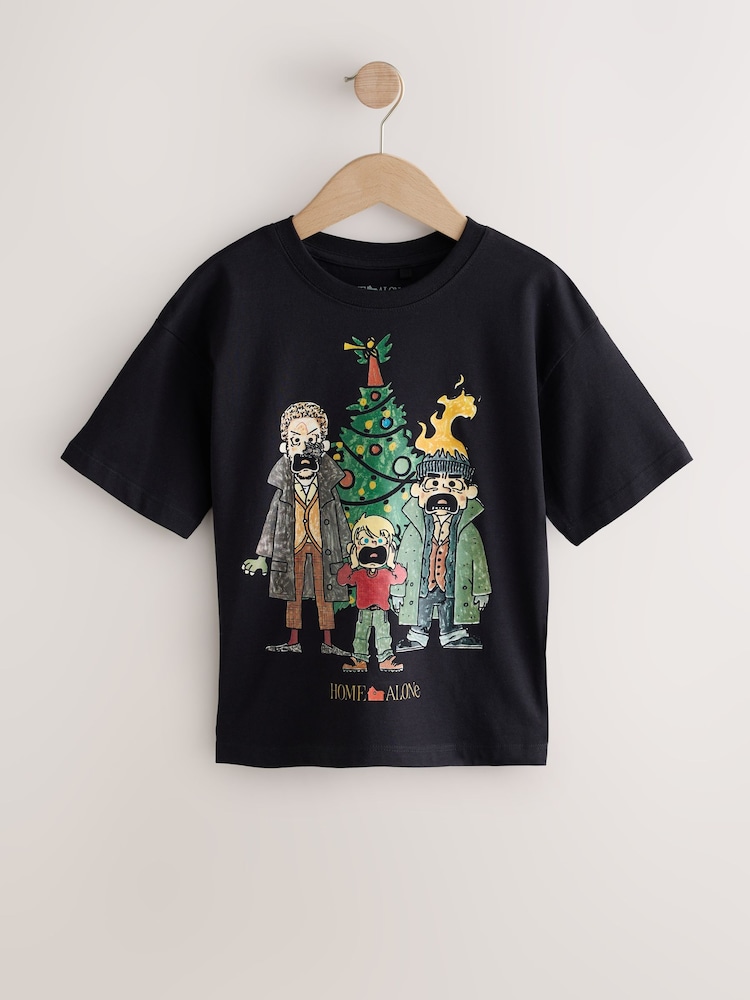 Black Home Alone Short Sleeve Christmas T-Shirt (3-16yrs) - Image 1 of 4 Black Home Alone Short Sleeve Christmas T-Shirt (3-16yrs) - Image 1 of 4