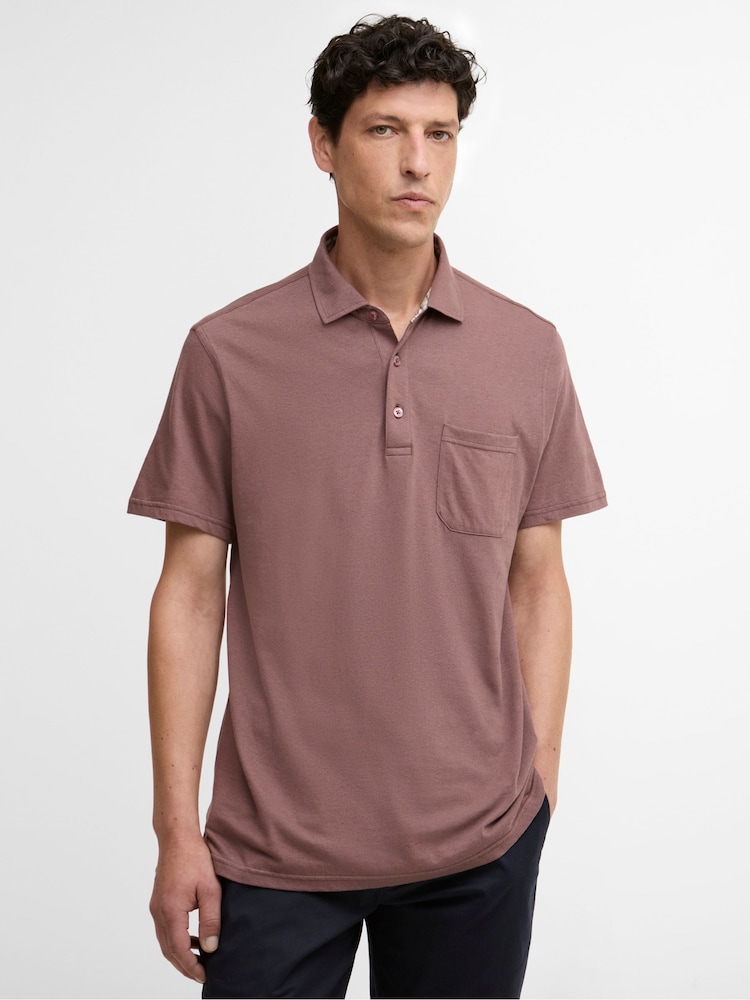 Barbour® Pink Steventon Linen Blend Tailored Fit Polo Shirt - Image 1 of 6