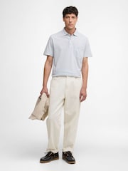 Barbour Blue Steventon Linen Blend Tailored Fit Polo Shirt - Image 3 of 6