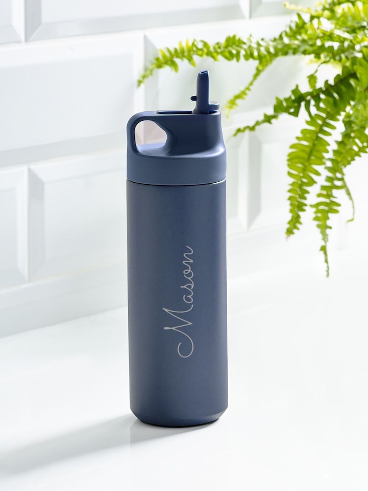 Personalised NAVY  Straw Water Bottle by Loveabode - Image 1 of 4