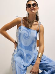 River Island Blue La Mer Palm Print Cami Top - Image 1 of 4