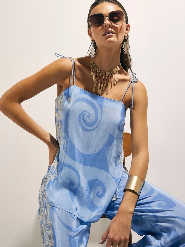 River Island Blue La Mer Palm Print Cami Top - Image 1 of 4