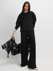River Island Black Premium Swash Wide Leg Joggers - Image 1 of 4