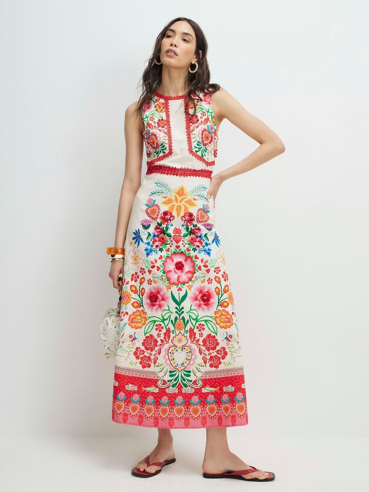 River Island Cream Floral Print Cut Out Maxi Dress - Image 1 of 4