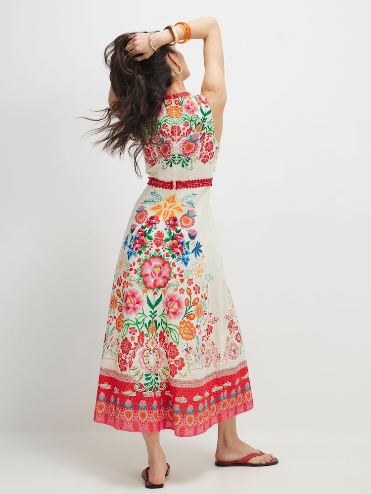 River Island Cream Floral Print Cut Out Maxi Dress - Image 2 of 4