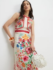 River Island Cream Floral Print Cut Out Maxi Dress - Image 3 of 4