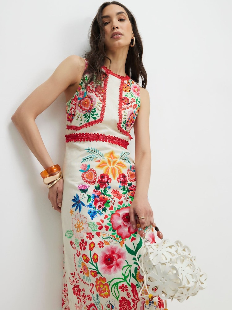 cream floral print dress Tan & Cream Floral Print Dress Medium