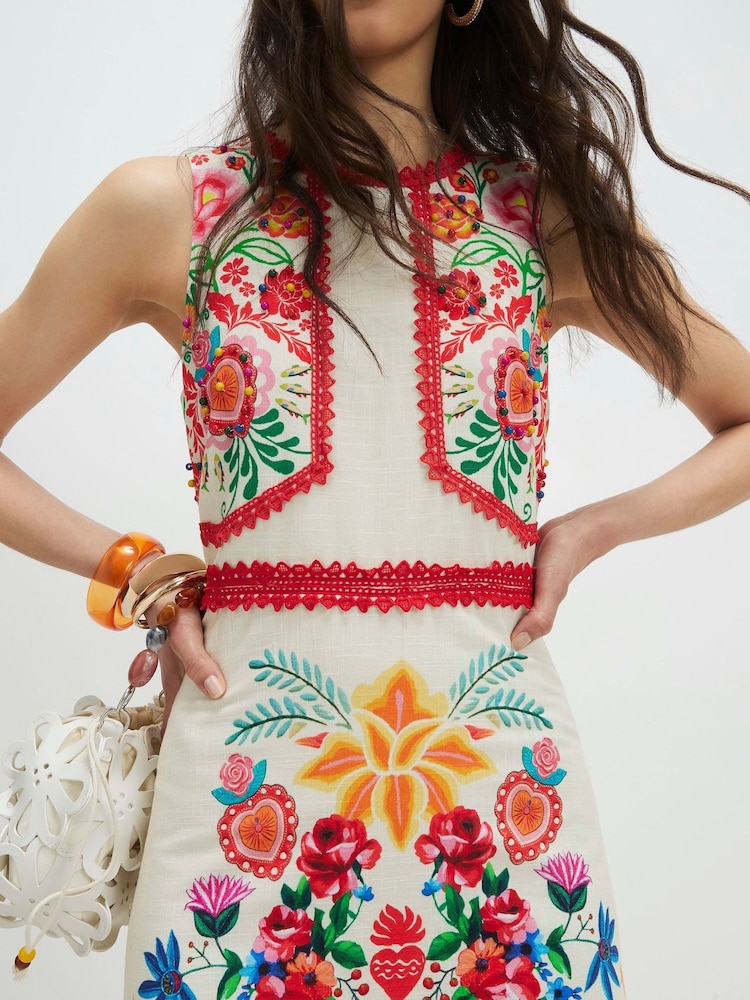 River Island Cream Floral Print Cut Out Maxi Dress - Image 4 of 4