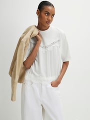 River Island White Short Sleeve Lace Front T-Shirt - Image 1 of 4