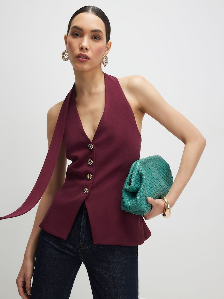 River Island Red Sleeveless Scarf Neck Waistcoat - Image 1 of 4