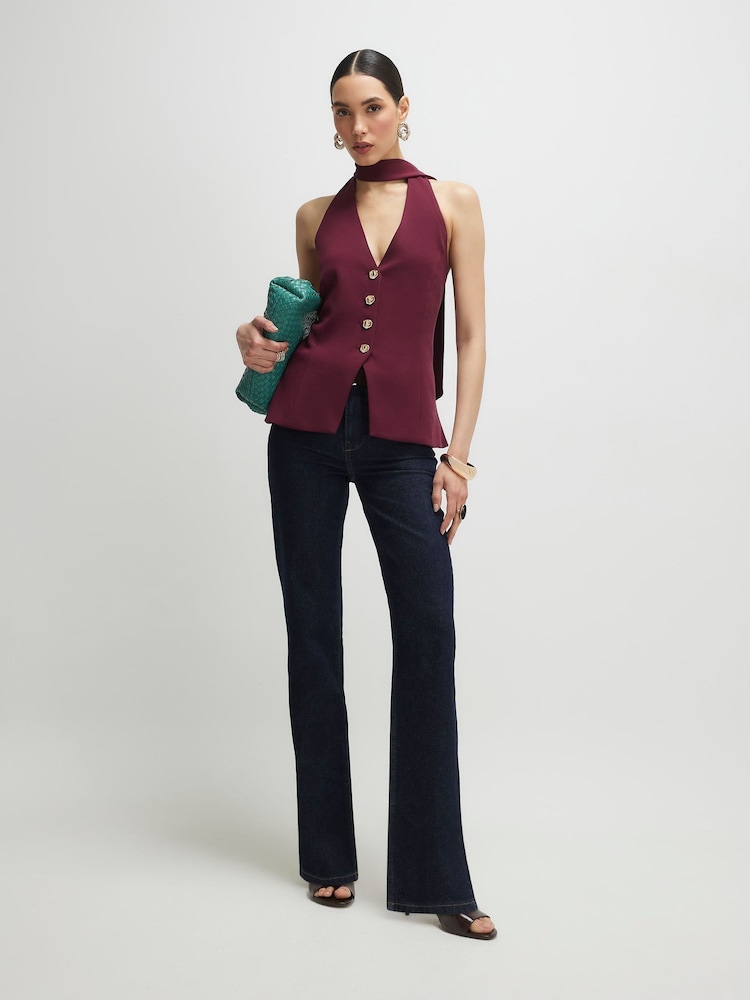 River Island Red Sleeveless Scarf Neck Waistcoat - Image 2 of 4