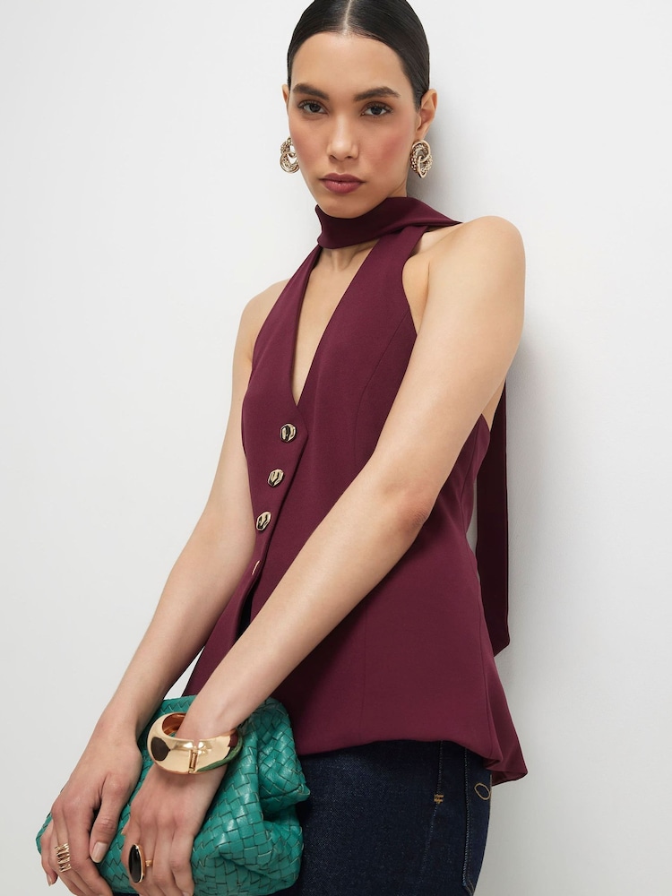 River Island Red Sleeveless Scarf Neck Waistcoat - Image 4 of 4