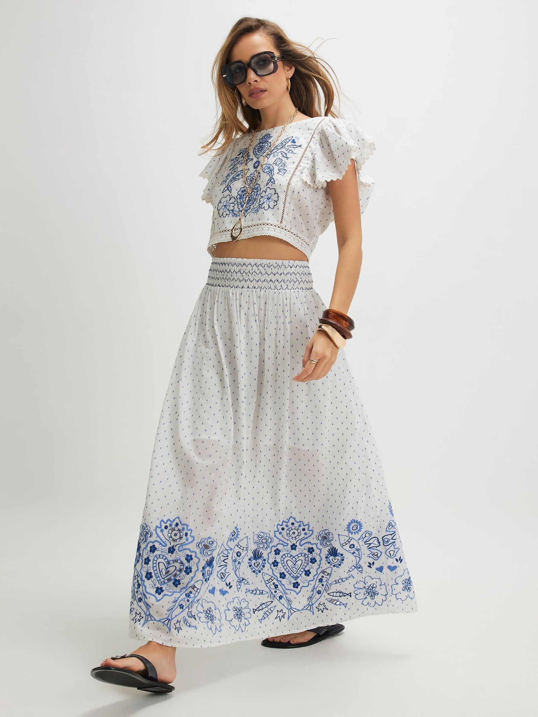 Buy River Island White Embroidered Sea Life Ruffle Top from Next USA