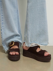 River Island Brown Ring Buckle Strap Wedge Sandals - Image 1 of 6