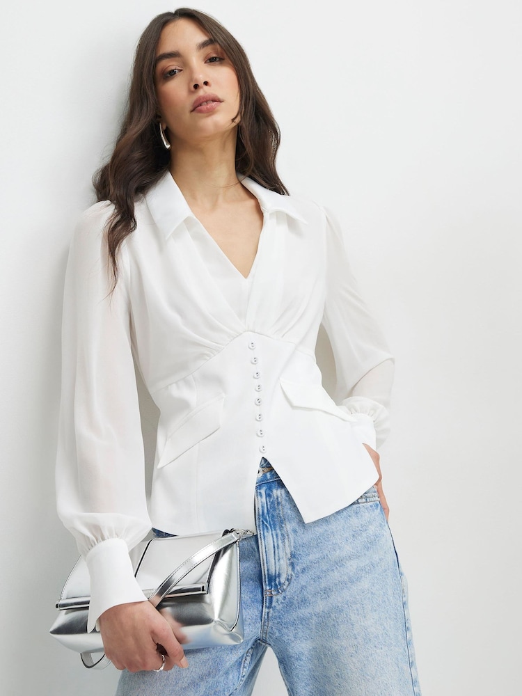 River Island White Corset Detail Blouse - Image 1 of 4