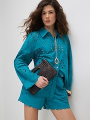 River Island Blue Poplin Cutwork Shirt - Image 1 of 4