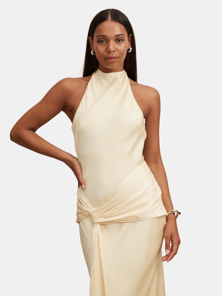 Forever New Yellow Abby Halter Neck Satin Maxi Dress - Image 4 of 4 Forever New Yellow Abby Halter Neck Satin Maxi Dress - Image 4 of 4